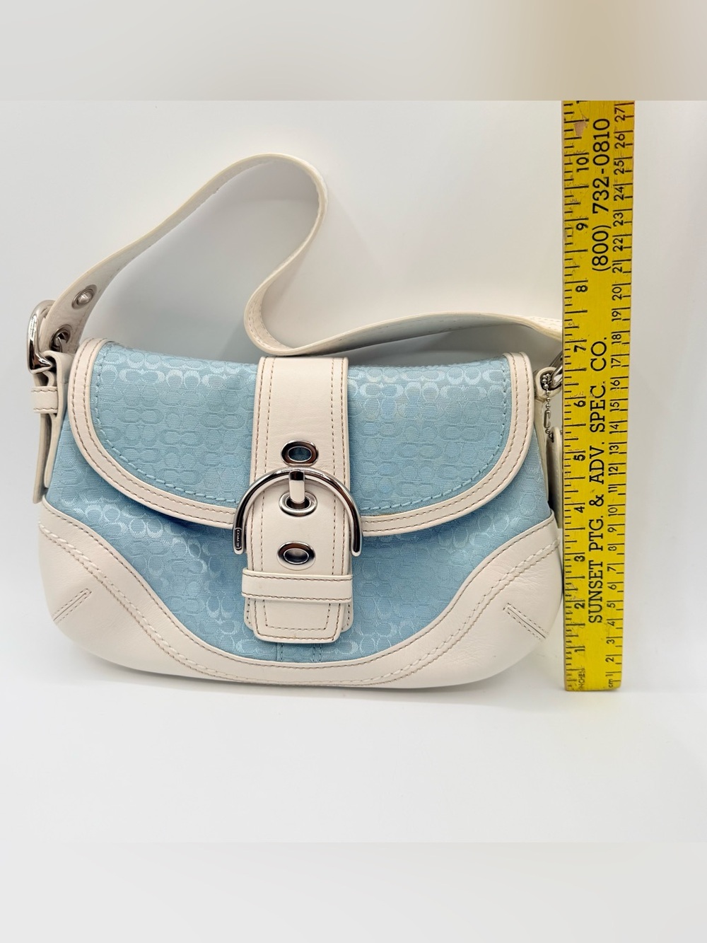 Vintage Coach Soho F10925 Sky Blue Signature C Jacquard Shoulder Bag Y2K - Picture 13 of 16
